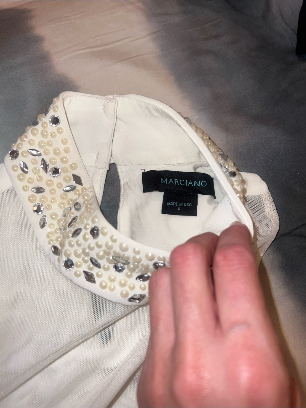Marciano white rhinestone and faux-pearl embellished crop top - Picture 6 of 8